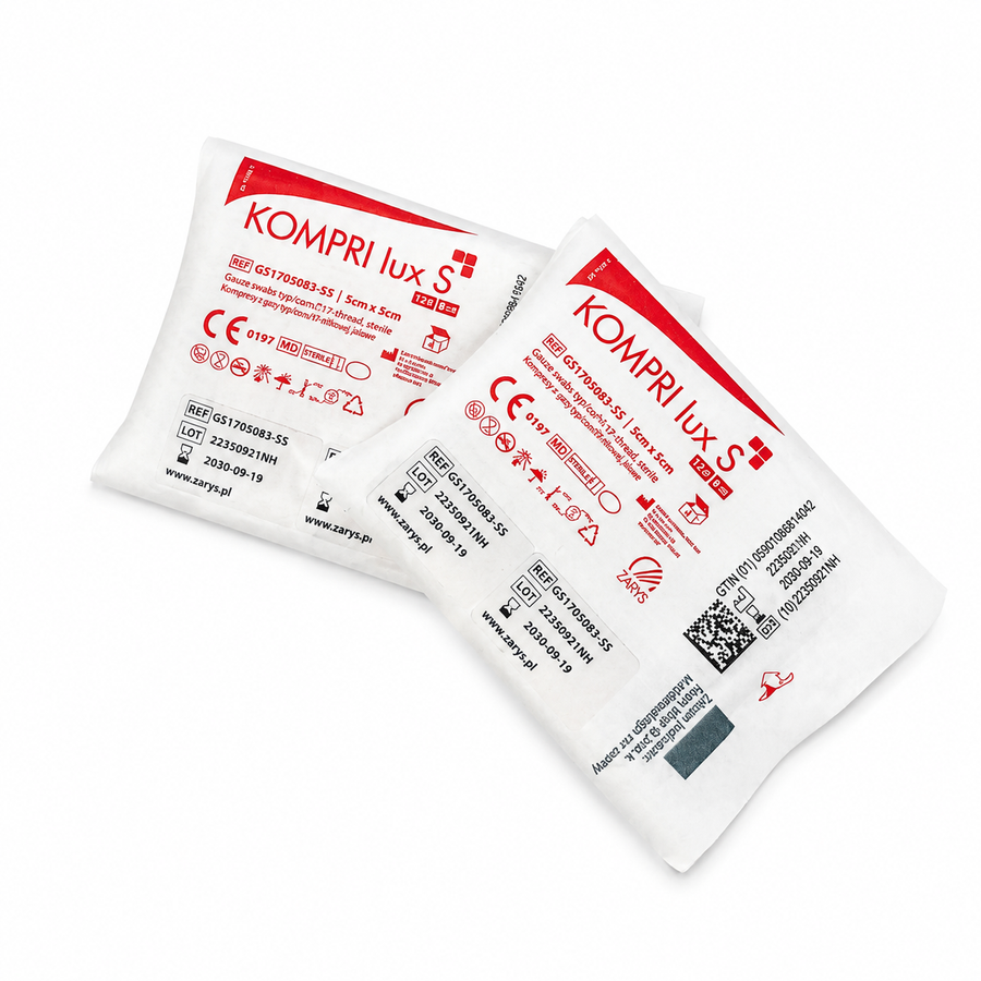 KOMPRI LUX S sterila gaskompresser 5 × 5 cm, 1 sterilförpackning
