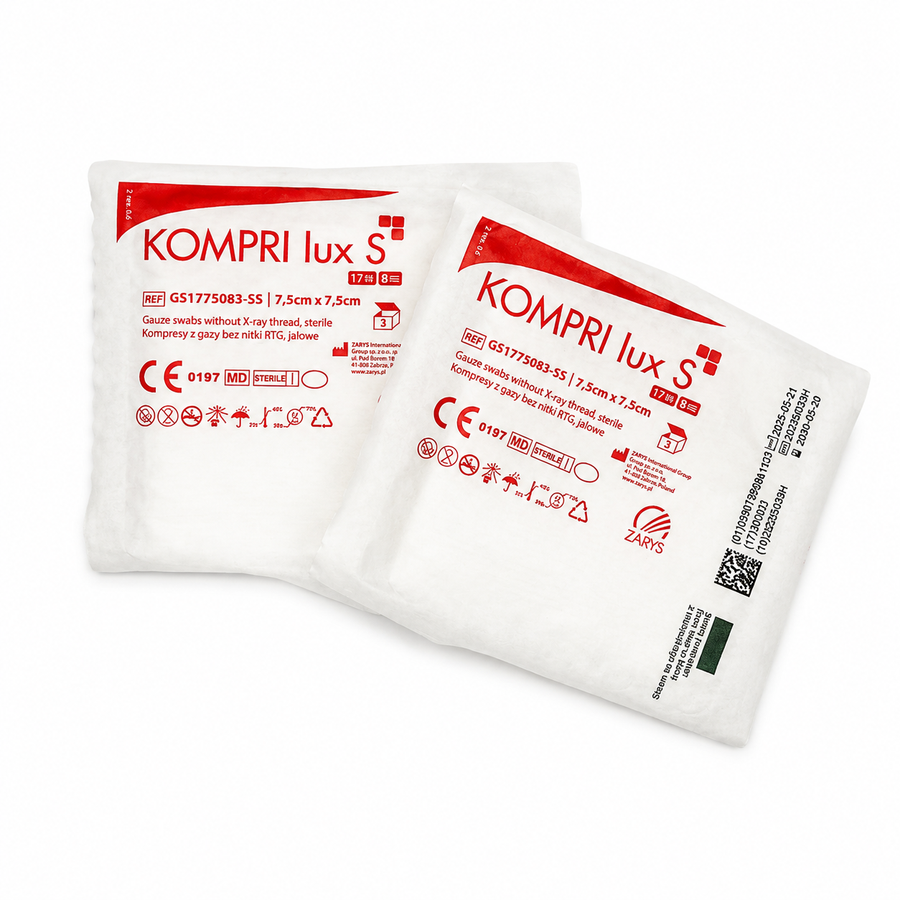 KOMPRI LUX S sterila gaskompresser 7,5 × 7,5 cm, 1 sterilförpackning