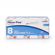 Förpackning med Embecta Micro-Fine U-100 insulinsprutor 0,3 ml, 30G x 8 mm, 100 st