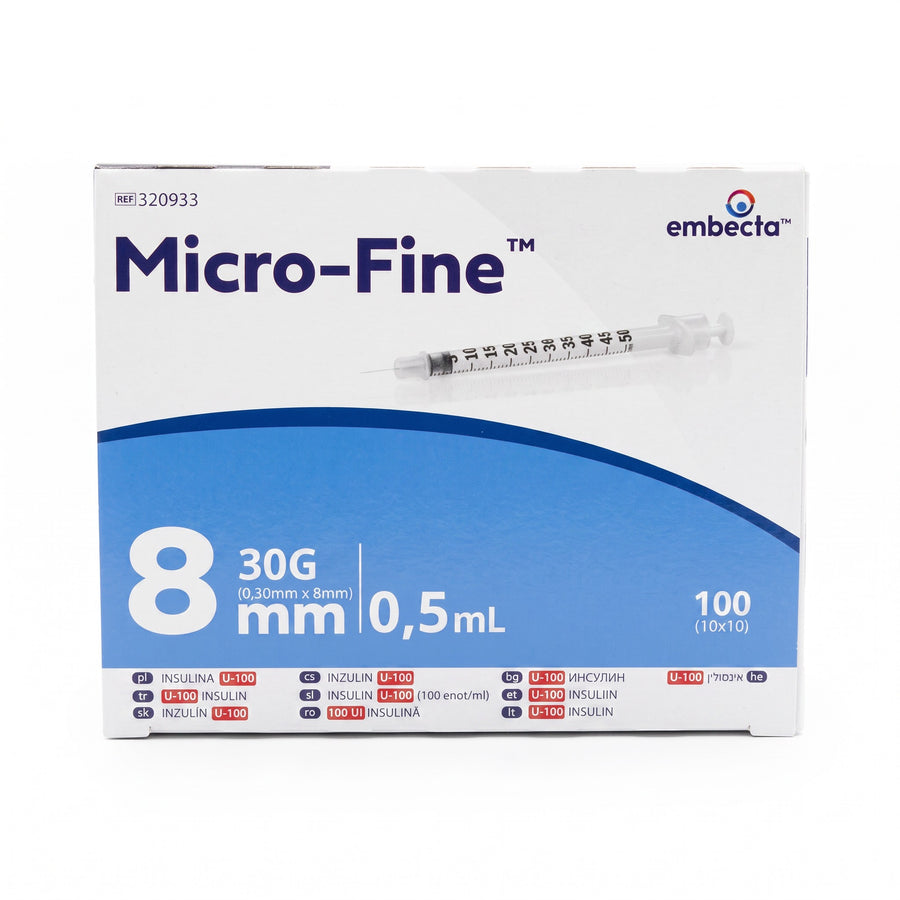 embecta Micro-Fine U-100-insulinsprutor 0,5 ml, 30G × 8 mm, 100 st