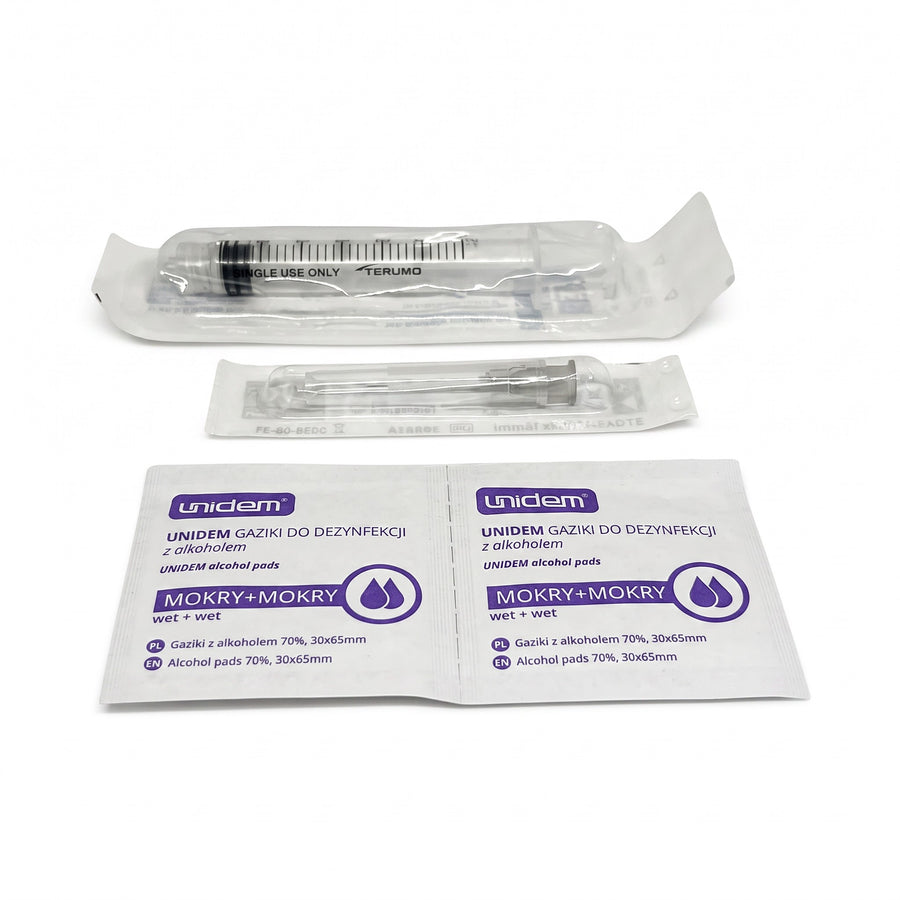 Luer Lock-paket 3 ml med 27G-kanyler och alkoholservetter