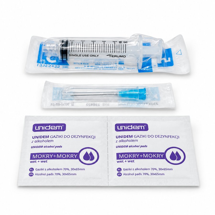 Luer Lock-paket 5 ml + 23G – 10 sprutor, 10 kanyler + 10 alkoholservetter