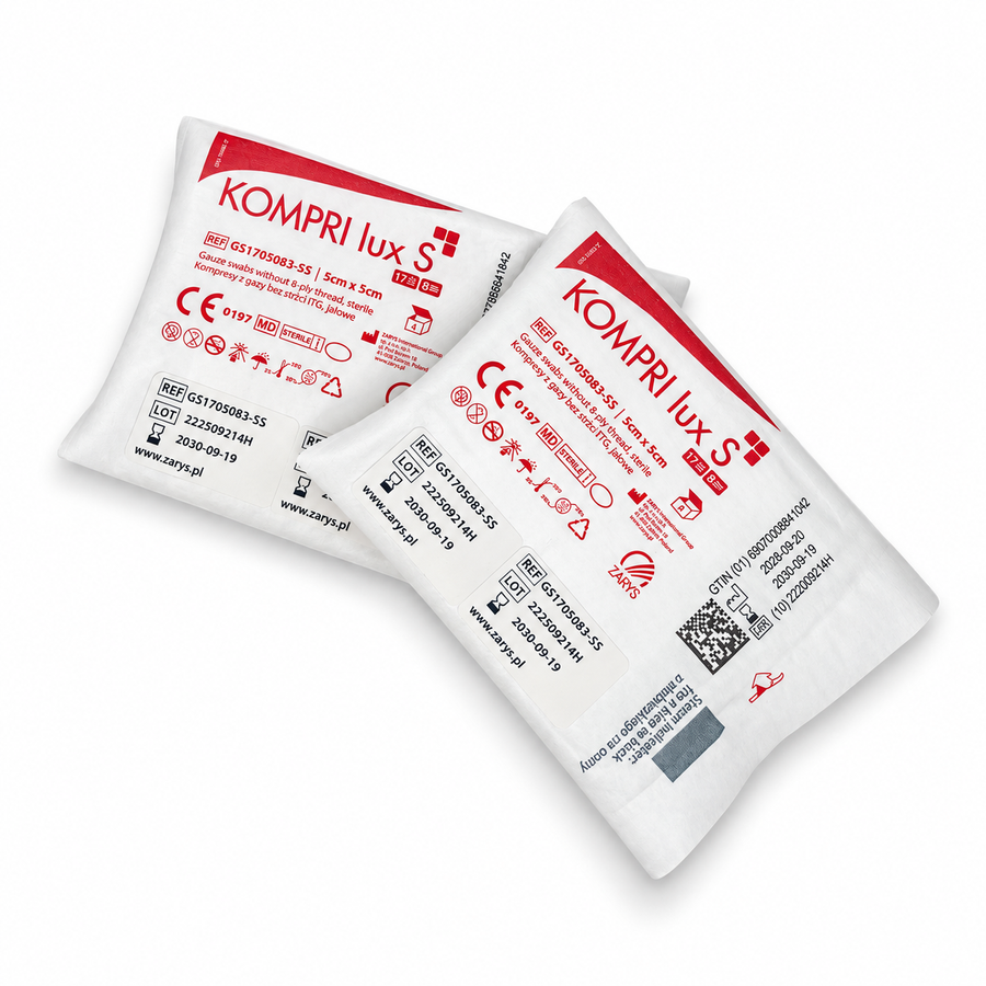 KOMPRI LUX S sterila gaskompresser 5 × 5 cm – 10 sterilförpackningar