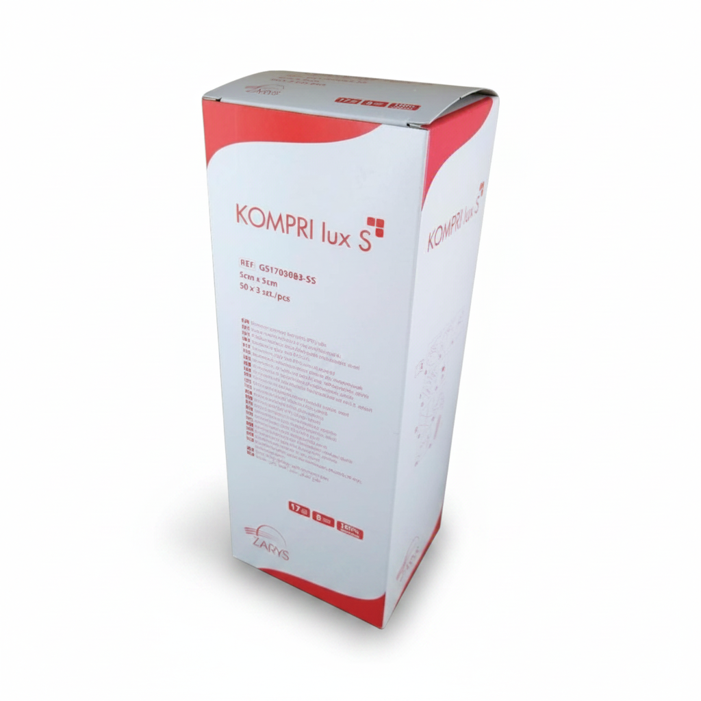 KOMPRI LUX S sterila gaskompresser 5 × 5 cm, 50 sterilförpackningar