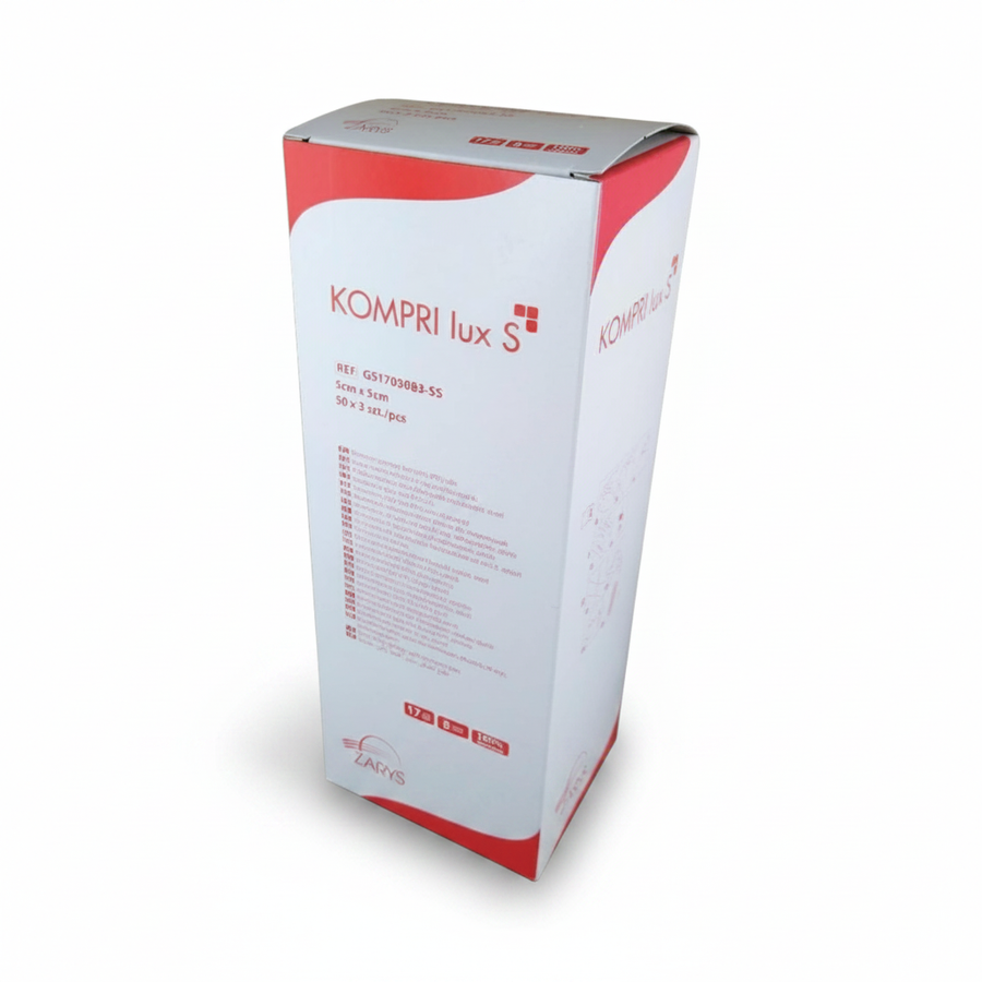 KOMPRI LUX S sterila gaskompresser 5 × 5 cm, 50 sterilförpackningar
